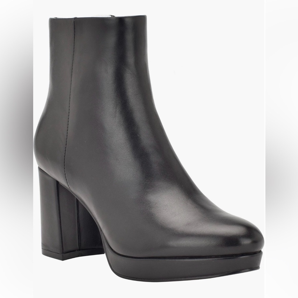 Calvin Klein Women's Uda Platform Dress Heel Booties Black Leather Size 7.5 NEW